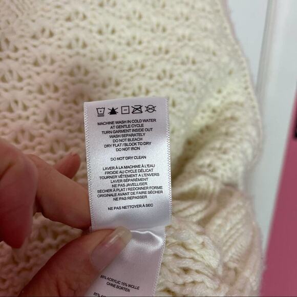 Lole Sweater Size L Ivory Wool Blend Loose Knit Crew Neck Chunky Long Sleeve - Picture 7 of 7